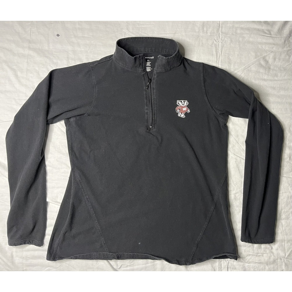 Boxercraft Wisconsin Badgers Pullover Men's SZ XL Gray 1/4 Zip Shirt Long Sleeve